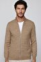 Men's Slim Fit Patterned Stand Collar Zippered Cream Cardigan - 3