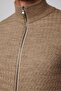 Men's Slim Fit Patterned Stand Collar Zippered Cream Cardigan - 4
