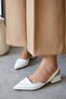 Blush White Matte Leather Pointed Toe Short Block Heeled Women's Shoes - 4