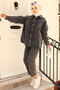 1699 Stone Detailed Double Suit Set Gray - 5