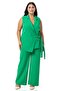 طقم من قطعتين باللون الأخضر مع سترة بحزام على شكل عين الطائر وبنطلون بمقاس كبير