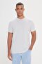 Men's Grey-white Easy-Iron Slim Fit Slim Fit Crew Neck Jacquard T-Shirt