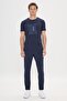 Men's Navy Blue Slim Fit Slim Fit Crew Neck Cotton Printed T-Shirt - 2