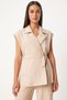Women's Cream Belted Vest Palazzo Knitted Suit By00055 - 3