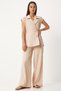 Women's Cream Belted Vest Palazzo Knitted Suit By00055
