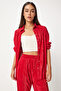 Red Women's Shirt and Trousers Set - Pleated and Buttoned FN03235 - 4