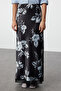 Maxi Length Black Satin Patterned Double Layer Tulle Skirt - TWOSS24ET00237 - 4