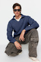 İndigo Casual Unisex Regular Fit Polo Yaka Tüylenmeyen Triko Kazak TMNAW24KZ00008
