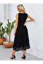 Women's Sleeveless Hem Laser Cut Floral Pattern Midi Length Imported Crepe Stylish Summer Casual Dress - 4