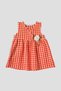 Gingham Patterned Flexible Baby Girl Dress with Rose Detail - 2