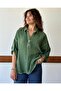 Single Button Collar Stone Washed Khaki Muslin Blouse Std - 3