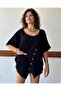 Mercury Buttoned Cotton Black Blouse Std