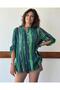 Green Tie-Dye Striped Italian Linen Shirt Blouse - Std - 2