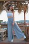 Rose's Boutiqe - Women's Gray Linen Trousers, Wide Belt and Loose Leg
