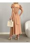 Women's U-Neck Back Zipper Belt Detailed Ayrobin Fabric Dress (Color) - 2