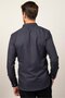 Modern Fit Long Sleeve Dobby Tie Men's Navy Blue Shirt - 4