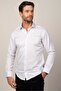 Modern Fit Long Sleeve Printed Collar Piping Men's White Shirt