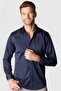 Modern Slim Fit Long Sleeve Plain Satin Cotton Men's Navy Blue Shirt