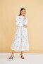 Green women's guipure embroidered and buttoned brocade oversize dress - 4