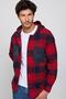 Relax Fit Long Sleeve Double Pocket Hooded Checked Snap Fastener Winter Lumberjack Red-Navy Blue Men's Shirt - 2
