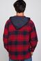 Relax Fit Long Sleeve Double Pocket Hooded Checked Snap Fastener Winter Lumberjack Red-Navy Blue Men's Shirt - 5
