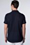 Men's Slim Fit Short Sleeve Knitted Texture Argyle Patterned Summer Navy Blue Shirt - 5
