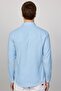 Men's Slim Fit Slim Fit Long Sleeve 100% Cotton Linen Texture Buttoned Lapel Blue Shirt - 6