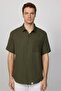 Relax Fit Short Sleeve Comfortable Cut Muslin Fabric 100% Cotton Single Pocket Summer Solid Khaki Men's Shirt - 2