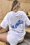 تي شيرت نسائي كبير الحجم مطبوع باللون الأبيض La Back - 3