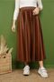 Women's Leather Look Pleated Skirt Tan Color New Season - 3