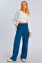 WOMEN'S LINEN Textured BLUE Palazzo Pants WITH Linen WAISTBAND 50799 - 4