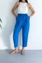 Women's Linen Textured Blue Pants with Elastic Waist 50826 - 4