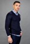 Men's Slim Fit V-Neck Cotton Blue Knitwear Sweater - 2