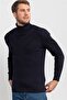 Men's Slim Fit Slim Fit Full Turtleneck Hair Knit Pattern Navy Blue Knitwear Sweater - 2