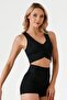 Black Light Supported Covered Front Gathered Crop Top Bustier Sports and Daily Use - 5