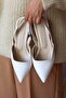 Blush White Matte Leather Pointed Toe Short Block Heeled Women's Shoes - 2