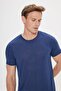 Men's Navy Blue Slim Fit Slim Fit Crew Neck Linen Look T-Shirt - 5