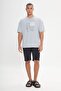 Men's Gray Oversize Loose Cut Crew Neck 100% Cotton Printed T-Shirt - 2