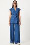 Women's Indigo Blue Belted Vest Palazzo Knitted Suit By00055 - 3