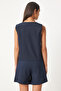 Women's Navy Blue V-Neck Vest Shorts Set To00144 - 8