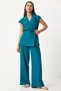 Women's Petrol Green Belted Vest Palazzo Knitted Suit By00055 - 2