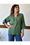 Single Button Collar Stone Washed Khaki Muslin Blouse Std - 2