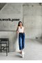 Women's Slim Denim Fabric Elastic Waist High Waist Wide Cut Summer Trousers with Pockets - 3