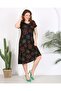 Women's plus size midi length bicycle collar patterned short sleeve dress 24133