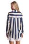 Navy Blue Satin Women's Shirt - Thick Striped and Cream Color - 2
