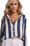 Navy Blue Satin Women's Shirt - Thick Striped and Cream Color - 5