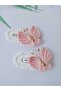 Pink Butterfly Trendy Hair Accessory Knitted Handmade 2-Piece Snap Clip
