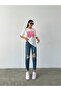 Ripped and Dirty Hem Mom Jeans Dark Blue - 8
