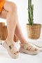 June Wedge Heeled Platform Sole Suede Material Beige Women's Sandals Summer - 3