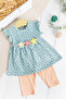 Polka Dot Patterned Floral 2-Piece Summer Girl's Suit Children's Dress